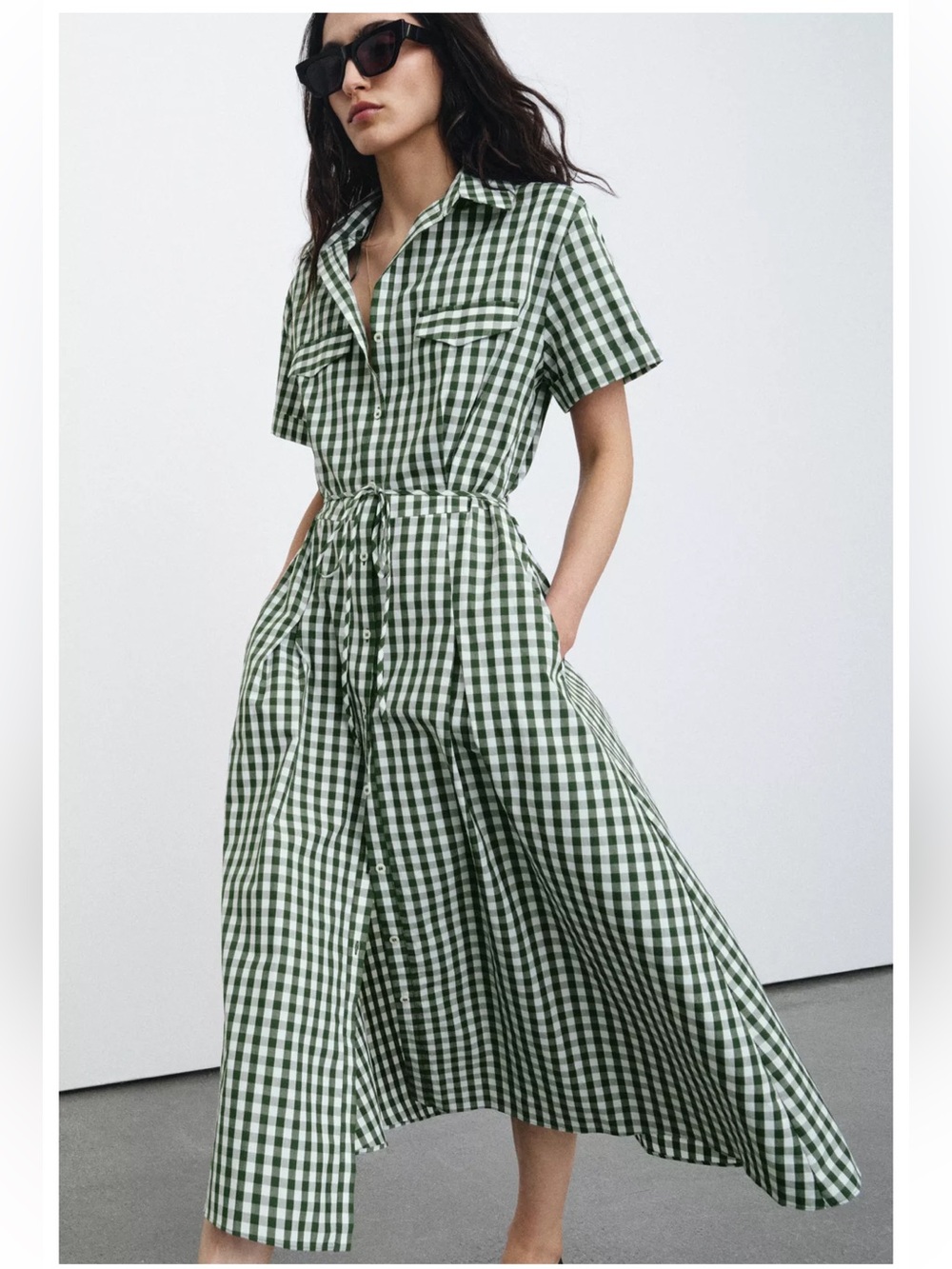 ZARA WOMAN GREEN GINGHAM CHECK SHIRT DRESS ZW COLLECTION 2507/041/500